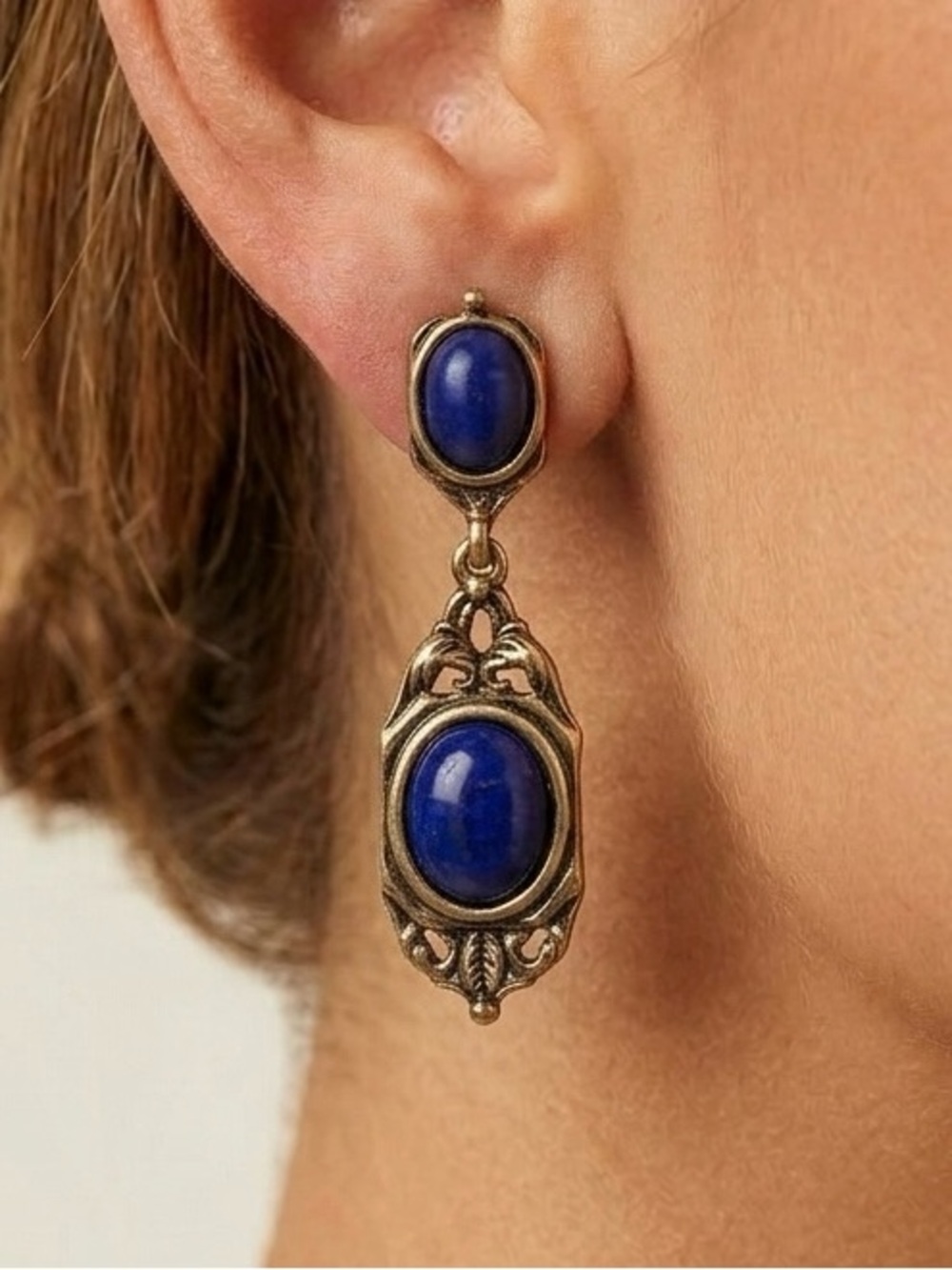 Elegant Gold and Blue Drop Earrings